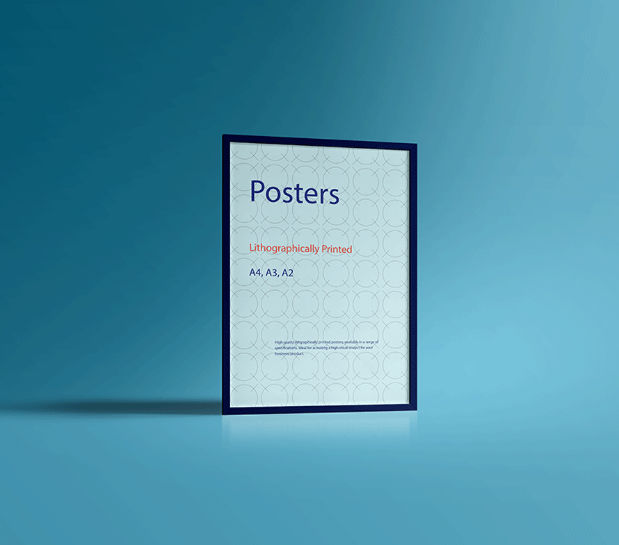 A4 printed posted in a dark blue frame on a turquoise background